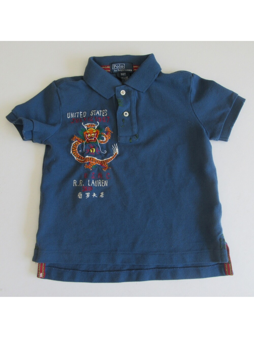 Polo Ralph Lauren Toddler Boys Dragon Rugby Shirt Blue EUC 2 / 2T